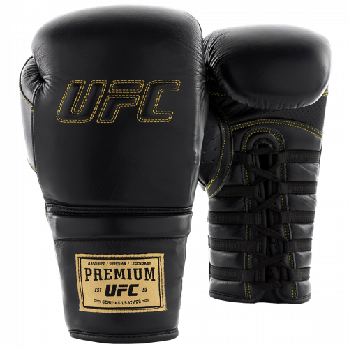 UFC Премиальные тренировочные перчатки на шнуровке черные - 16 Oz